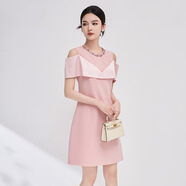 夏季南油重工釘鉆名媛氣質(zhì)優(yōu)雅女人露肩連衣裙女裝新 粉色 L