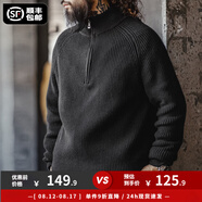 馬登工裝 美式半拉鏈立領(lǐng)毛衣男秋季半高領(lǐng)豎線(xiàn)肌理百搭彈力針織衫 炭黑色 (寬松偏大) L (175)