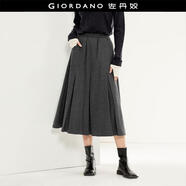 佐丹奴女裝厚實毛呢料梭織百褶松緊腰半身長裙18463230 04花灰 M