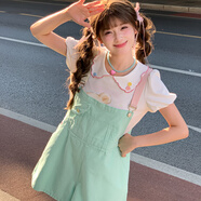 森女部落原創(chuàng  )多巴胺甜美風(fēng)夏日百搭短褲牛仔寬松背帶褲女2025新款 綠色背帶褲 單件 S