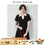 芮鴿大碼女裝V領(lǐng)連衣裙修身正肩短裙休閑女新款夏季A字胖mm裙子 赫本黑 2XL