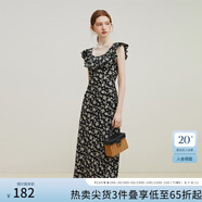 范思藍(lán)恩23FS12695韓系荷葉邊減齡連衣裙女夏季新款吊帶裙子 黑底碎花 XS