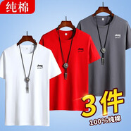 JEEP SPIRIT吉普短袖T恤男純棉夏季青年商務(wù)體恤衫男士圓領(lǐng)休閑百搭簡(jiǎn)約上衣 D01白色+紅色+鐵灰 3XL (推薦150-165斤穿)