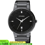 西鐵城（CITIZEN）男士手表石英表腕表BI5017-50E電鍍離子不銹鋼表帶簡約時尚40mm Black ONE SIZE