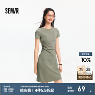 森馬（Semir）連衣裙女收腰T恤裙小心機(jī)夏季2025新款繡花圓領(lǐng)短裙簡(jiǎn)約休閑 橄欖綠A41805 2XL