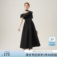 范思藍恩儀式感禮服裙女2024夏季新款掛脖大荷葉邊約會裙子18015 黑色 S