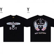BOY BOY BOY25年新款韓版boy潮牌早春馬卡龍彩色印花老鷹圓圈字母寬松休閑男 黑色 M 90-140斤