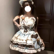 閃動(dòng)少女（SHANDONGSHAONV）焦糖泡泡蝴蝶結甜美斗篷外套新款蕾絲洛麗塔拼接連衣裙上衣套裝 淺藍色 均碼