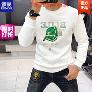 羅蒙（ROMON）男士衛(wèi)衣2025年新款春秋季加絨長袖T恤圓領(lǐng)歐美潮流燙鉆歐洲站 白色（不加絨） L 建議115-130斤