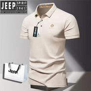 JEEP SPIRIT2025新款polo衫t恤男士短袖翻領(lǐng)夏季修身休閑透氣百搭體恤潮牌 706杏色 M 95-115斤