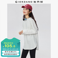 佐丹奴長袖T恤女秋冬新款純棉圓領(lǐng)襯衫袖中長款寬松上衣13325795 16皎白 S