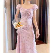 俏瓏宮高個(gè)子加長(cháng)連衣裙溫柔風(fēng)碎花紫色連衣裙女夏季新款法式V領(lǐng)氣質(zhì)收 紫色碎花 (高品質(zhì)) S