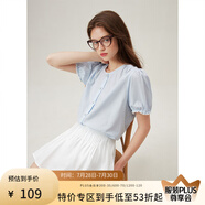 范思藍恩范思藍恩海嶼風(fēng)鈴 法式純棉短袖襯衫女夏季甜美氣質(zhì)花邊上衣12886 冰川藍 M