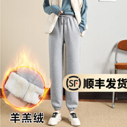 幻黛加絨運動(dòng)褲女羊羔絨高腰寬松束腳秋冬保暖燈籠褲子百搭加厚休 AK18056淺灰(羊羔絨) M