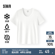 森馬（Semir）[陳都靈同款]短袖t恤女修身正肩圓領夏涼感抗菌顯瘦百搭純色上衣 本白10102【U領】25年升級款 S /155/80A