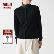 無印良品 MUJI 女式 羊毛桑蠶絲 可水洗 圓領(lǐng)開衫 BAD01A1A 長(zhǎng)袖針織衫 黑色 S