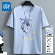 真維斯（Jeanswest）冰絲t恤男短袖夏季冰感運(yùn)動(dòng)速干衣服青年男士絲光棉寬松大碼半袖 淺藍(lán)色(大銀河鯨) M (170) (30天質(zhì)量問(wèn)題全額退)