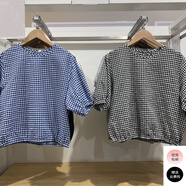 優(yōu)衣庫庫【同款】試衣間出品2025夏款泡泡紗短袖襯衫圓領(lǐng)格紋上衣 黑色(純色) S 均碼