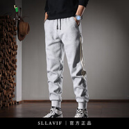 薩拉維夫（Sllavif）品牌男士休閑褲男2023新款修身束腳彈力條紋長褲韓版百搭 灰色 31 二尺四腰圍