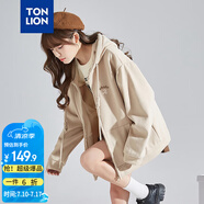 唐獅（TonLion）2025針織外套女休閑衛(wèi)衣開(kāi)衫連帽上衣 無(wú)絨款淺卡其/二批 M
