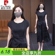皮爾卡丹（pierre cardin）短袖緞面雪紡衫女2025年夏季新款洋氣減齡小衫設計感收腰短款上衣 黑色 2XL 建議126-135斤