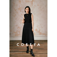 COKEYA/優(yōu)雅黑天鵝太陽(yáng)褶時(shí)尚休閑氣質(zhì)百搭長(cháng)裙黑色赫本風(fēng)A擺針織連衣裙 天鵝黑 無(wú)袖 L  現貨 170/88A