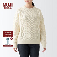 無印良品 MUJI 女式 美利奴羊毛纜繩花紋圓領(lǐng)毛衣 BAH05A2A 長袖針織衫 原色 M