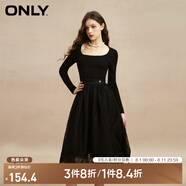 ONLY時尚復(fù)古U領(lǐng)高腰長袖中長款連衣裙女|123107041 E39 黑美人 XS (155) 76A