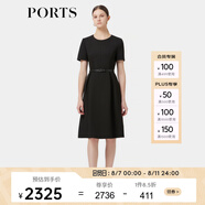 PORTS寶姿春季新品女裝優(yōu)雅純色通勤腰帶裝飾束腰短袖連衣裙 黑色-1 S (4)