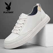 花花公子（PLAYBOY）輕奢高端鞋子男款男鞋2025秋季新款透氣真皮牛皮鞋男士休閑板鞋男 白色 41