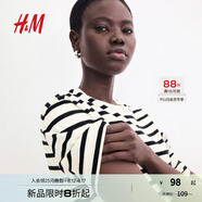 H&M女裝連衣裙秋季純棉圓領(lǐng)短袖簡約休閑舒適T恤式連身裙1278156 奶油色/條紋 S 160/88