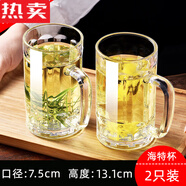 VIERUODIS德國(guó)進(jìn)口品質(zhì)鋼化玻璃杯茶杯帶把手家用防摔啤酒杯子耐高溫扎啤喝 加厚強(qiáng)化410ml海特杯【】 加厚耐