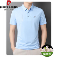 皮爾卡丹（pierre cardin）高端桑蠶絲短袖T恤男薄款涼爽POLO衫中青年時(shí)尚翻領(lǐng)冰感絲綢體恤 海藍(lán)  XL 175 建議135-150斤