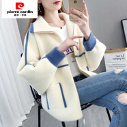 皮爾卡丹（pierre cardin）仿水貂絨針織開(kāi)衫女秋冬新款長(zhǎng)袖韓版寬松毛衣短款學(xué)院風(fēng)外套 白色 S