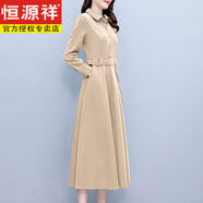 恒源祥中長(cháng)款長(cháng)袖連衣裙春秋款女2025新款中年媽媽春季洋氣春裝氣質(zhì)裙子 卡其色常規款 3XL (137-147斤)