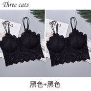 秋千墜夏天一體文胸背心蕾絲美背文胸?zé)o鋼圈內(nèi)衣女學(xué)生韓版裹胸抹胸新款 2件裝【黑色+黑色】 XL 碼【130-150斤】