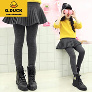 G.DUCKKIDS女童秋冬打底褲假兩件褲裙加絨加厚秋裝褲子兒童外穿裙褲百搭保暖 褶皺裙擺灰色 130cm身高120-130cm年齡7-8歲cm