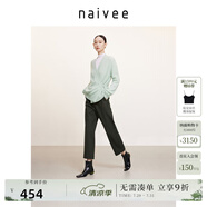 納薇（naivee）冬新款煙管褲顯腿直顯瘦直筒八分褲休閑長褲女 墨綠 M