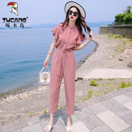 啄木鳥(niǎo)時(shí)尚連體褲女套裝氣質(zhì)2025春夏季休閑工裝顯瘦連體短袖九分歐美風(fēng) 粉紅色 高質(zhì)量 S 【建議100斤以?xún)取?
                                         title=