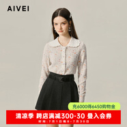 AIVEI欣賀艾薇2024秋季田園森女娃娃領(lǐng)長袖碎花針織開衫R756201A 米白 L