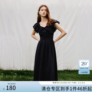 范思藍恩黑色波點顯瘦飛飛袖連衣裙女2024夏季新款小黑裙子12919 黑白波點 M