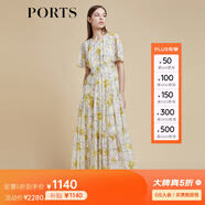 PORTS寶姿商場(chǎng)同款2022春夏新款女裝“絢爛夏花”印花連衣長(cháng)裙 亞麻淺金印花 M (6)