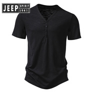 JEEP SPIRIT吉普歐美同款小領(lǐng)排扣竹節(jié)純棉短袖恤肌肉男健身英漢風(fēng)大碼半袖 黑色 S 【120-135斤】