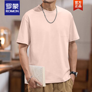 羅蒙白色短袖T恤薄款寬松印花潮男裝父親節(jié) 淡粉 M