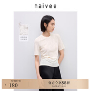 納薇（naivee）【立體提花工藝】商場同款25夏新款中國風(fēng)花鳥短袖T恤 米色 L