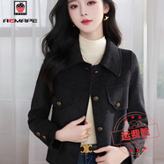 AEMAPE深秋西裝毛呢子小香風(fēng)短外套女秋冬2025新款短款翻領(lǐng)夾克衫上衣 黑色 常規(guī) M