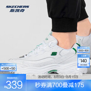 斯凱奇（Skechers）小白熊丨老爹鞋男女同款革面復古潮流休閑學生跑步運動鞋小白鞋 男款-白色/綠色/WGR 42