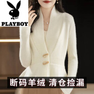 花花公子（PLAYBOY）品牌羊毛針織開衫女秋冬新款短款收腰寬松休閑顯瘦毛衣外套潮 暖白色 XL 115-130斤