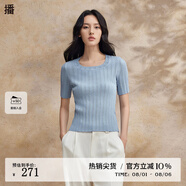 播薄款針織衫女2024春季新款圓領(lǐng)修身短袖毛衣DDR2SD5457 B10月藍 月藍 L