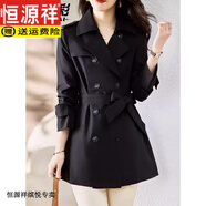 恒源祥卡其色風(fēng)衣外套女2025春裝新款今年流行輕奢高端大氣西裝大衣 黑色 M 【95-105斤】